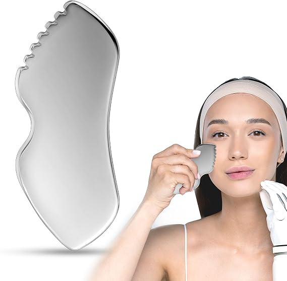 JIEYAO Gua Sha Facial Tools, Stainless Steel Guasha Tool for Face, Skin Care Scraping Tool Guasha Massage Tools Metal Tighten Skin Beauty Tool for Jawline Sculpting, Face Massager, Puffiness Reducing