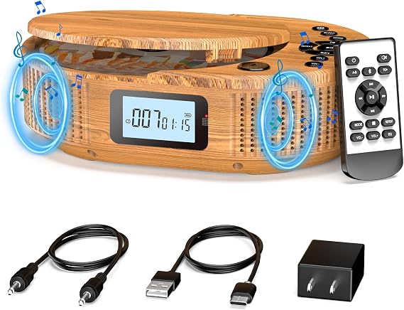 CD Player Portable, FELEMAN Upgraded Portable CD Player & Bluetooth Speaker 2 in 1 Combo, Rechargeable Boombox CD Players for Car/Home with Remote Control, FM Radio, Support AUX/USB, Headphone Jack