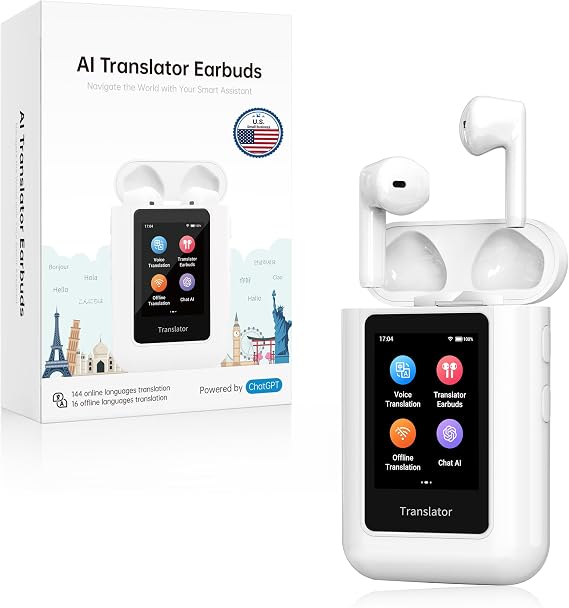 ANFIER A8 AI Translation Earbuds Real Time, ChatGPT Translator Device in 144 Languages, Audifonos Traductores Ingles Espanol Real-time No APP Required, Offline Language Traductor for Travel (White)
