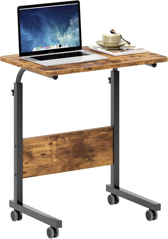 SogesHome 23.6 inches Adjustable Mobile Bed Table Portable Laptop Computer Stand Desks Cart Tray, Vintage Brown