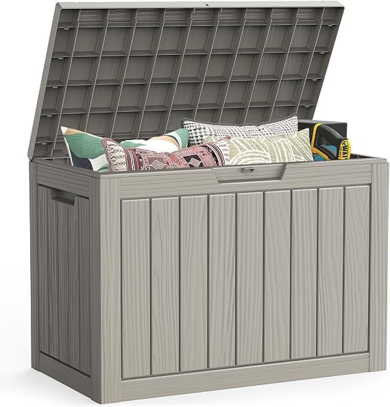 LubanNese Outdoor Storage Box, 50 Gallon Waterproof Resin Deck Box, Storage Bin for Package Delivery, Patio Furniture Cushion, Garden Tools, Pool Accessories, Weatherproof and UV Resistant, Grey