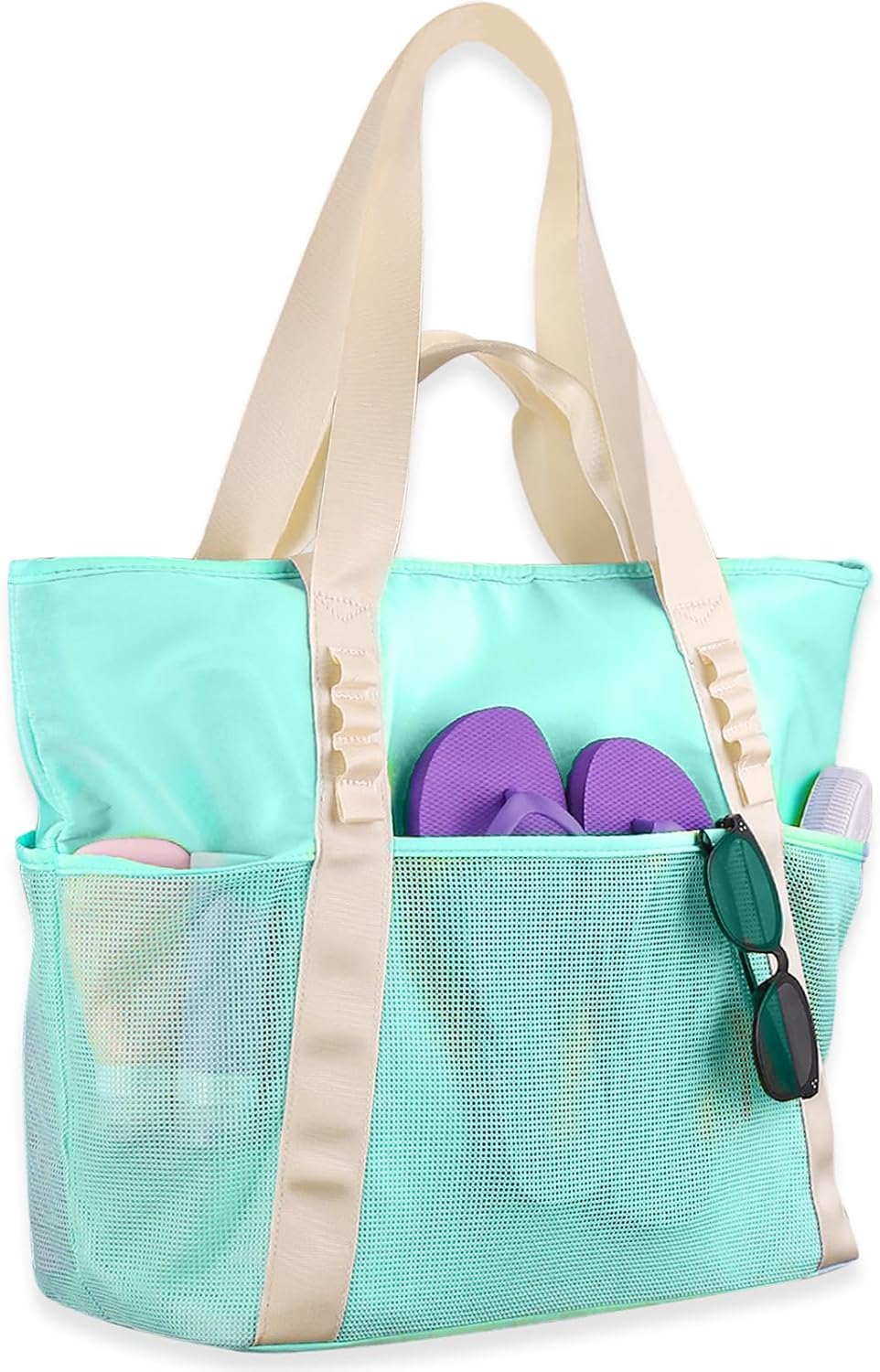 Beach Bags Pool Bags for Women, Waterproof Sandproof Beach Tote Bag with Zipper, Large Tote Bag for Gym Vacation Pool