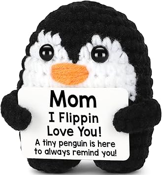 Mothers Day Birthday Gifts for Mom from Daughter Son, Handmade Crochet Mini Penguin Mom Gifts for Birthday Mama Mommy Mother in Law Bonus Step, Funny I Love You Moms Christmas Small Cute Decor