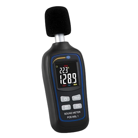 PCE Instruments PCE-MSL 1 Sound Meter, for Noise Measurement, Measures 30130 dB with 1.4 dB Accuracy, Features A/C Weighting, min/max Recording, and LCD Display