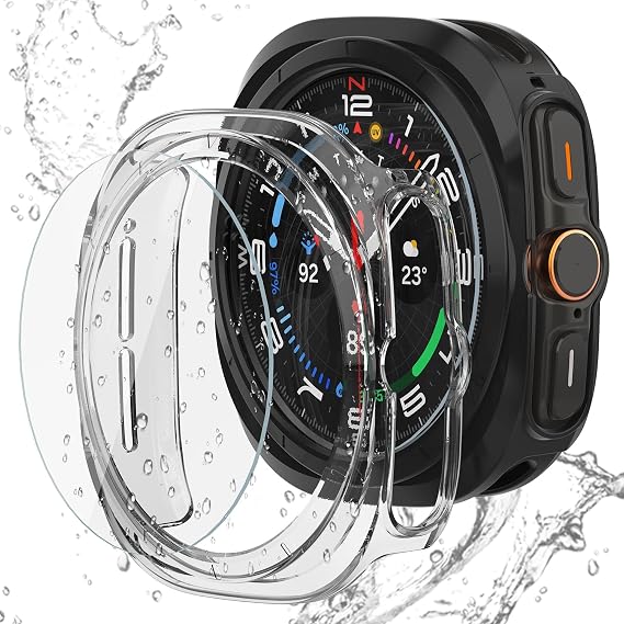 [2+2Pack] Galaxy Watch 7 Ultra 47mm Screen Protector Case Cover, Scratch Resistant Tempered Glass Screen Protector & Hard PC Bumper for Samsung Galaxy Watch7 Ultra(2025/2024)