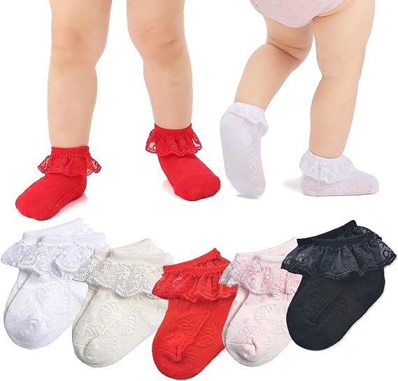 Baby Girl Lace Socks Eyelet Ruffle Princess Dress Socks
