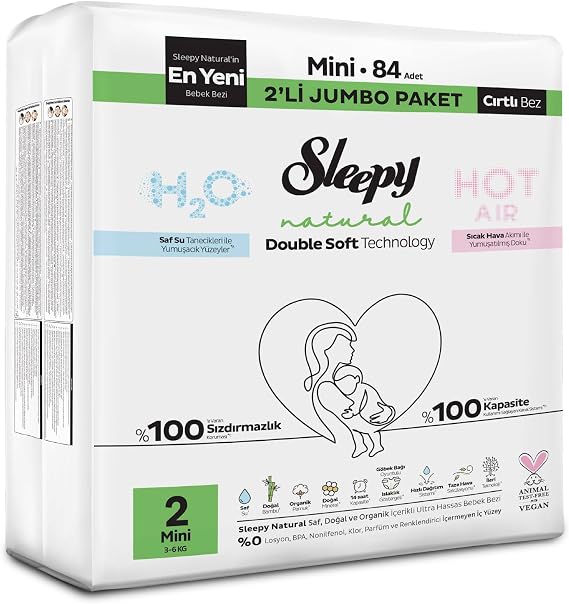 Sleepy Natural Double Soft Avantajlı Mega Paket Bebek Bezi 2 Numara Mini 84 Adet