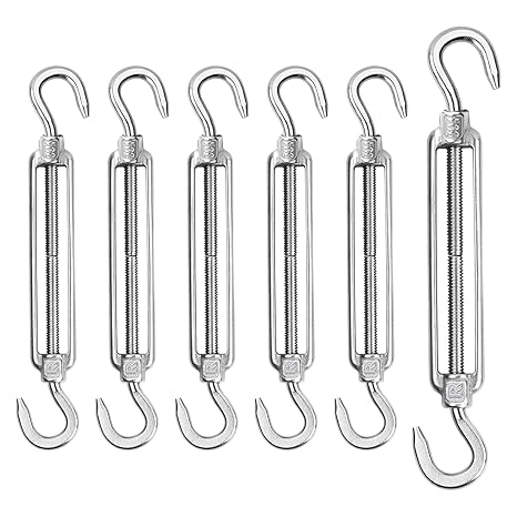 Pack of 6 Turnbuckles, M6 Rope Tensioner, Stainless Steel 304 Turnbuckles, Adjustable Wire Tensioner Hooks/Hooks, Heavy Duty Tension Hooks