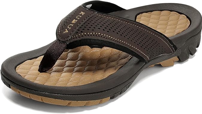 KUBUA Mens Flip Flops Outdoor Water Sandals Athletic Thong Beach Shoes