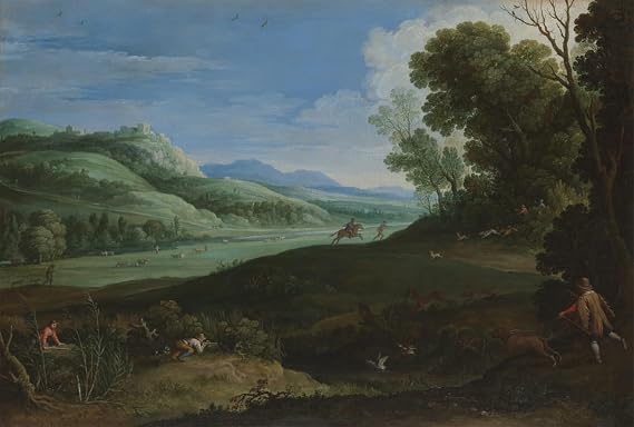 ARTTLBBS Famous Painting Picture Artwork Poster Painting Landscape with Hunters by Paul Bril Portrait Artwork for Home Decor 60x90cm