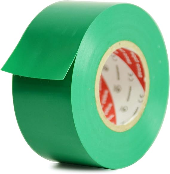 MAT Professional Grade Wide Electrical Tape Green - 2 inch x 66 ft. - Waterproof, Flame Retardant, Strong Rubber Based Adhesive for Use At No More Than 600V & 176F