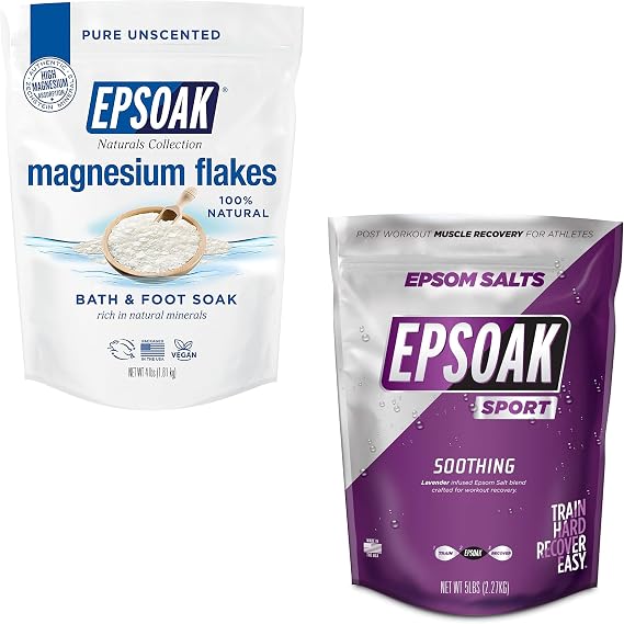 Epsoak Relax & Recover Bath Soak Bundle | Zechstein Magnesium Flakes + Lavender Epsom Salt | Muscle Relief, Relaxation & Recovery | 9 lb Total