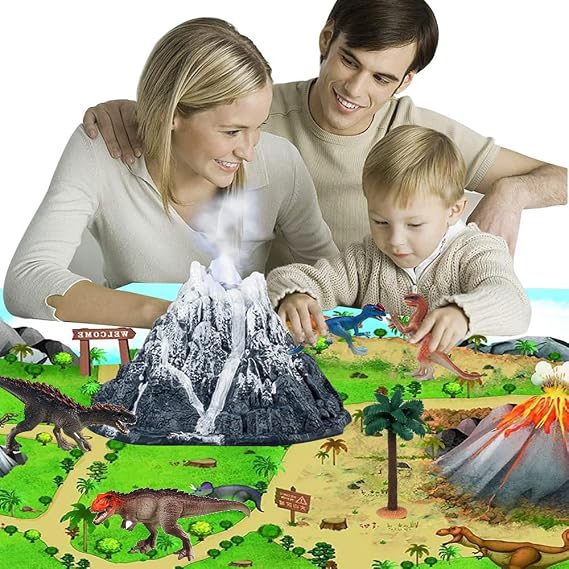 Erupting Mist Spouting Volcano Model Dinosaur Toys with Mat & Trees,Dinosaur Playset Science Kit for Kids 3-5