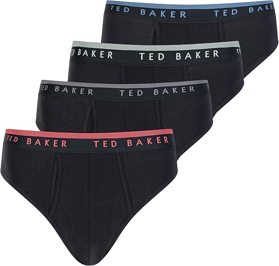 Ted Baker Men's Standard 4 Pack Cotton Stretch Briefs, Black Beauty/Grey Heather/Sky