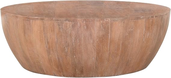 TUP THE URBAN PORT Arthur Drum Shape Coffee Table, Distressed Brown