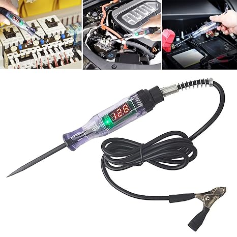Car Truck Circuit Test Pen, Circuit Tester, 3-70V DC Digital Automotive Test Light, Heavy Duty Light Tester with Voltmeter Wire (Black(3-24V))