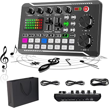 Live Sound Card with DJ Mixer Effects & Voice Changer, F998 Live Sound Card Audio Mixer, Professional Sound Mixer Board, Sound Card for Live Streaming, Soundboard for PC Xbox (style 1)
