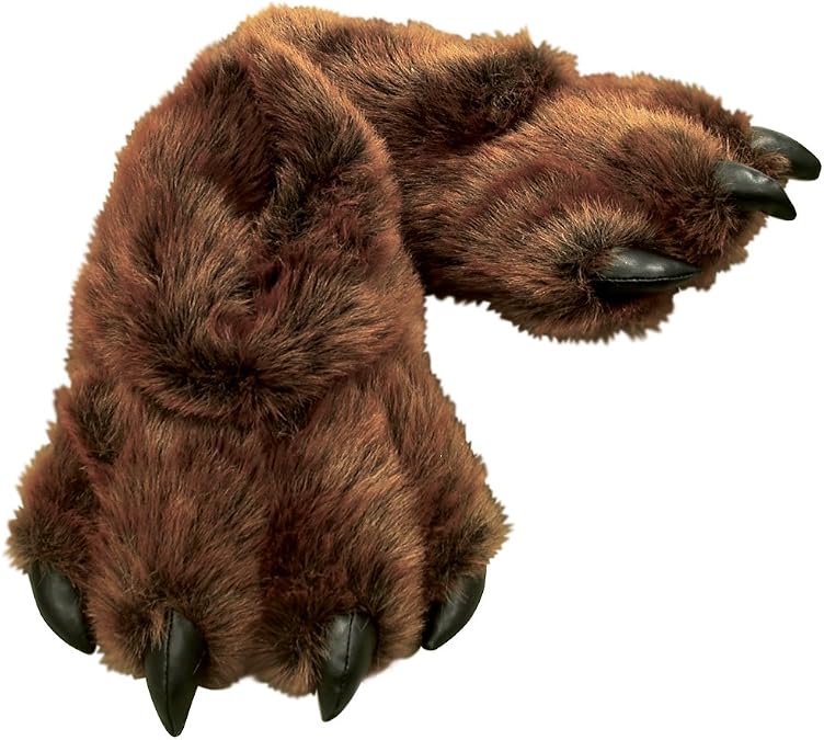 Grizzly Bear Paw Furry Slippers - Men & Women - Size Medium