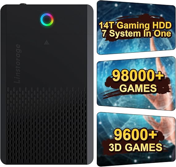NEW 14TB Retro Gaming Hard Drive Preloaded with 98000+ Games | Plug & Play for 7 Gaming Systems | 9800+ 3D & 1000+ High-End PC Games | USB 3.1 Portable External Hard Drive for Windows PC 7/8/10/11
