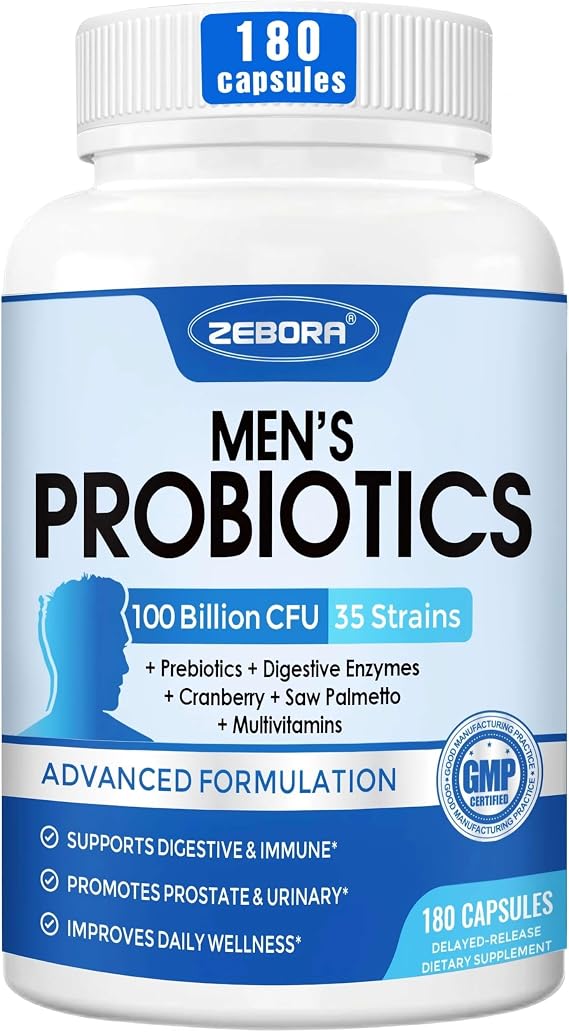 ZEBORA Probiotics for Men, Gut Health, 100 Billion CFU, 180 Capsules