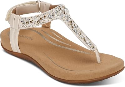 Aetrex Womens Marni Orthopedic Adjustable Slingback Thong Sandals - Arch Support T-Strap Sandals