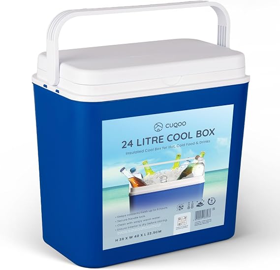 CUQOO Cool Box – Compact Insulated Ice Box for Camping, Beach, Travel & Picnics – Portable Cooler with Handle – Keeps Food & Drinks Cold for Hours – Lightweight & Durable Design 24L/30L