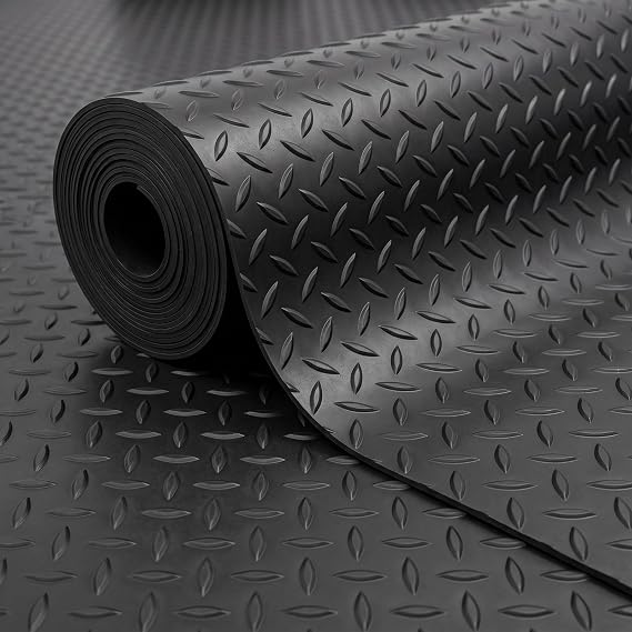 GCM- Rubber Matting Roll | Thick Heavy Duty Flooring Mat, Indoor & Outdoor, Non-Slip, Waterproof & Easy to Cut | Ideal for Garage, Vans, Gym, Shed Floor (Checker Plate, 0.5m x 1.5m)