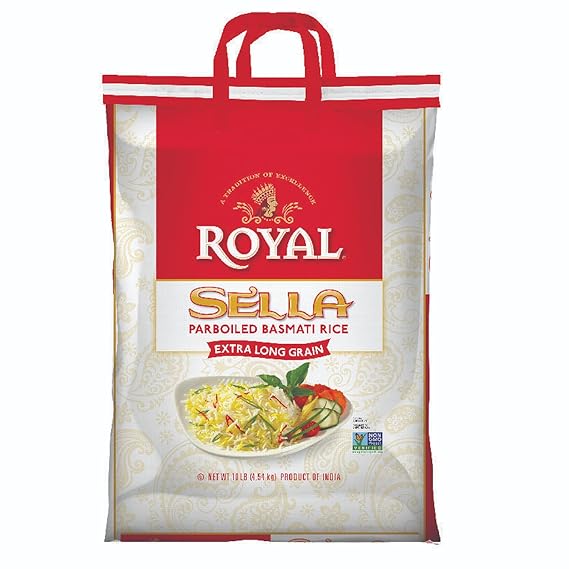 Royal Chef's Secret Sella Basmati Rice - Authentic Extra Long Grain Parboiled Basmati White Rice - 10 lb Bag - Perfect for Biryanis, Pilafs, Pulao & Curries - Cook in Microwave or on Stove Top