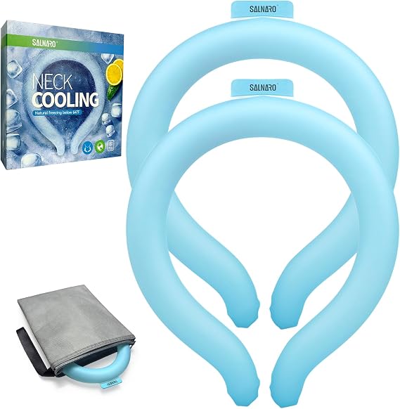 Neck Cooling Tube(with Cooler Bag), hot Weather Reusable Long-Lasting Cooling Relief Cooler, Suitable for Men and Women Outdoor and Indoor, Sports, Travel use (Blue*2)