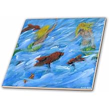 3dRose ct_66325_2 Flirty Mermaids and Dolphins-Ceramic Tile, 6-Inch