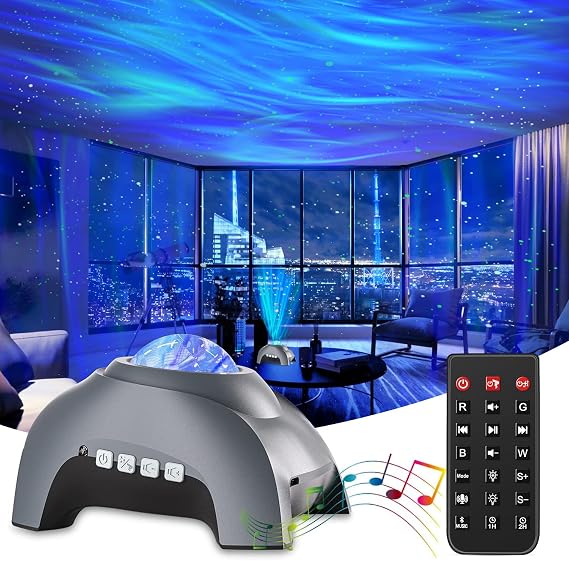 Star Projector, CIMELR Northern Galaxy Aurora Lights Projector with 33 Light Effects Bluetooth Speaker & White Noise, Remote Control Night Light for Bedroom, Room Decor, Gift for Kids Adults (Grey)