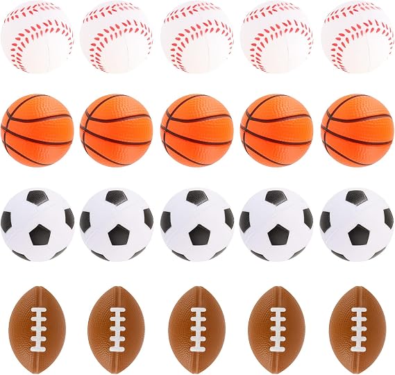 Hxezoc Mini Sport Stress Balls 20 Packs Foam Sports Balls Small Squeeze Anxiety Bulk Toy Ball for Kids Sport Theme Birthday Party, School Carnival Party Supplies
