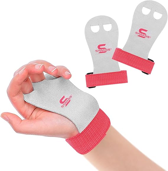 SAWANS Leather Palm Hand Grips Gymnastic Pull-up Training Palm Protector for Kids Children Wrist Straps Workout Strong Support Heavy Duty Junior Palm Protection Equipment Fitness