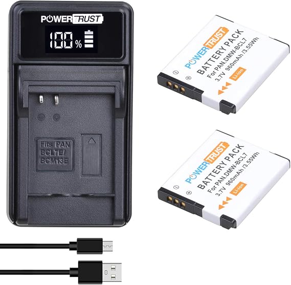2Pcs DMW-BCL7 BCL7 BCL7E Battery and LED USB Charger for Panasonic Lumix DMC-F5 DMC-FH10 DMC-FS50 DMC-SZ10 DMC-SZ9 SZ8 SZ3 SZ9 XS1 XS3 Camera
