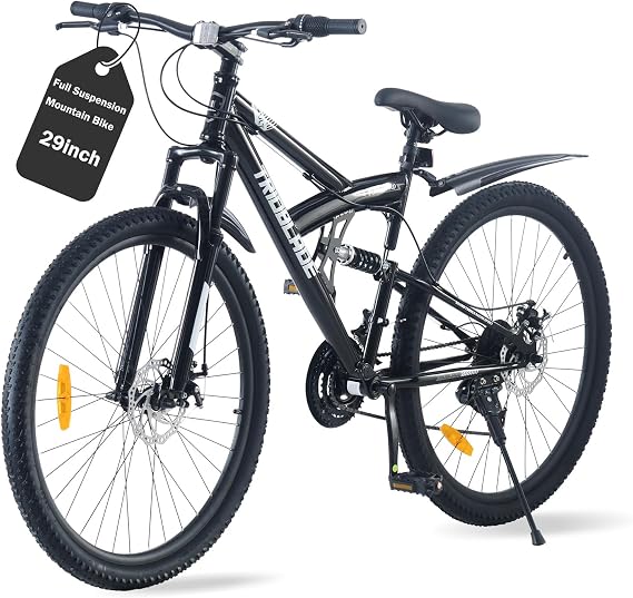 TRIOBLADE 24/26/27.5/29 Inch Full Suspension Mountain Bike for Adults Teens & Youth, Dual Shock MTB Dirt Bicycle, 21-Speed Gears, Mechanical Disc Brakes, High-Carbon Steel Frame
