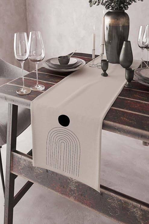 Viva Home 40X140Cm Tay Tüyü Süet Dokuma Leke Tutmaz Kumaş Masa Örtüsü Runner Soyut Modern Rnr039