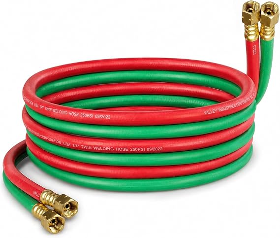 ABN Oxy Acetylene Hose, 15 Foot x 1/4 Inch - B Fitting Twin Cutting Torch Hose for Welding