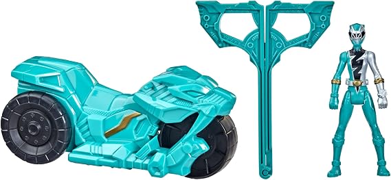 Power Rangers Dino Fury Rip N Go Sabertooth Battle Rider and Dino Fury Green Ranger 6-Inch-Scale Vehicle and Action Figure, Toys for Kids