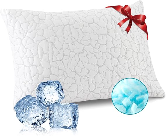 Queen Size Cooling Pillow for Hot Sleepers, 1 Pack | Adjustable Shredded Memory Foam, Firm Bed Pillows, Single Pillow for Side Back Stomach Sleeping, Removable Washable Cover