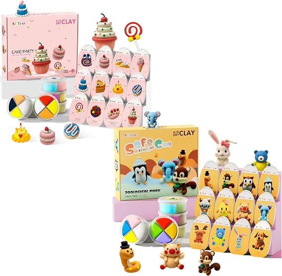 ARTPAR Air Dry Clay Cake Kit and Modeling Clay Animals Kits with Sculpting Tools Set,Ultra Light & Soft, Safe Non-Toxic | 12 Box DIY Art and Crafts School Projects, Home Party Favors for Boys & Girls