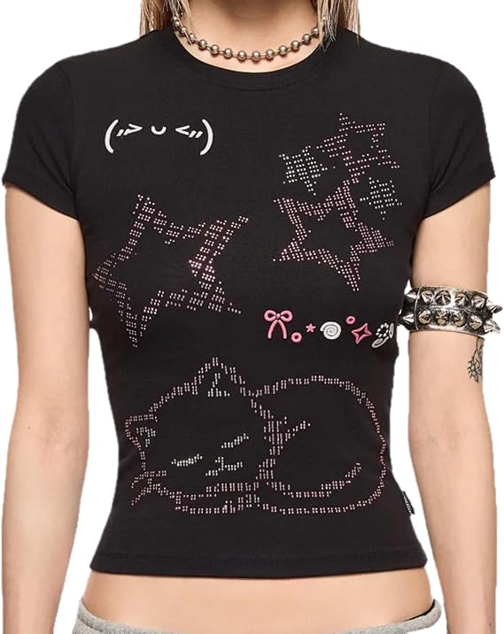 Y2k Graphic Baby Tee Women Grunge Emo Clothes Cute Aesthetic Crop Tops Alt Shirts
