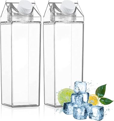 Clear Milk Carton Container, 1735oz Reusable Juice Container for Fridge, Leakproof Water Bottle with Lids for Drink Storage 1000ML35OZ2Pcs