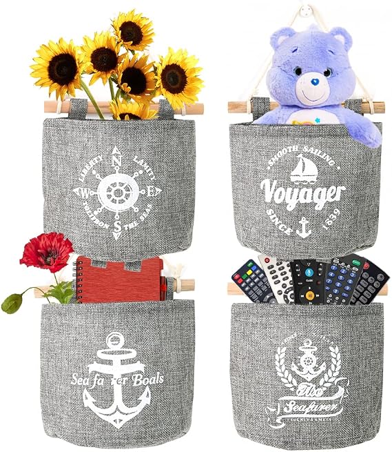 4 Pack Wall Hanging Storage Bag, Linen Fabric Waterproof Wall Closet Hanging Storage Bag, Free-Combination Door Closet Hanging Organizer, for Dorm Living Room Home Decor