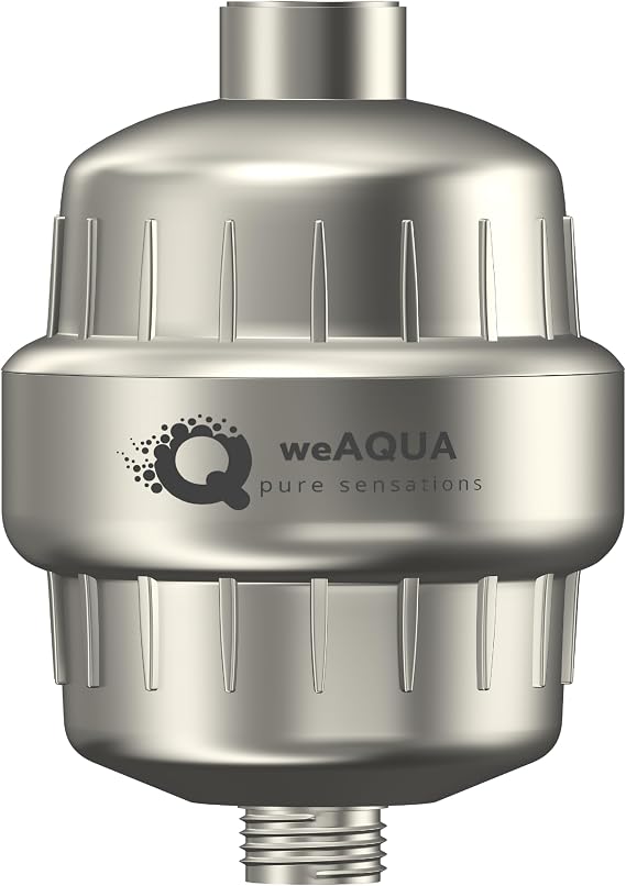 weAQUA Shower Filter for Hard Water – 99% Removal of Chlorine, Fluoride, Heavy Metals – Reduces Limescale, Dryness, Irritation, Eye Redness – Fits Electric Showers & Shower Heads