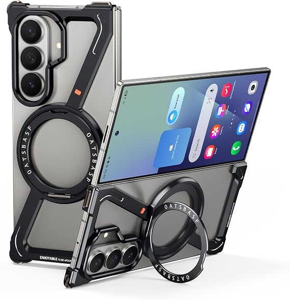 OATSBASF Minimalist Phone Case for Samsung Galaxy Z Fold 7 | 360 Rotation Kickstand Aluminum Metal Frameless Design Bumper Z Case, Protective Shock Grade Shell