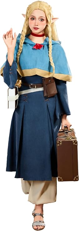 miccostumes Women's Costume Elf Cosplay Luxurious Blue Dress Shawl with Pants and Bags