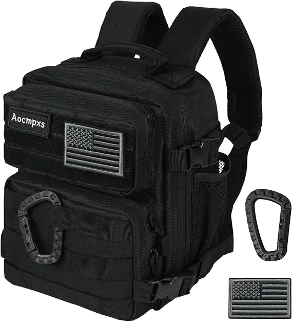 Mini Tactical Backpack, 9L Small Gym Backpacks Sport Bag for Men Women Molle Military Pack with US Flag Patch and Carabiner (Black)