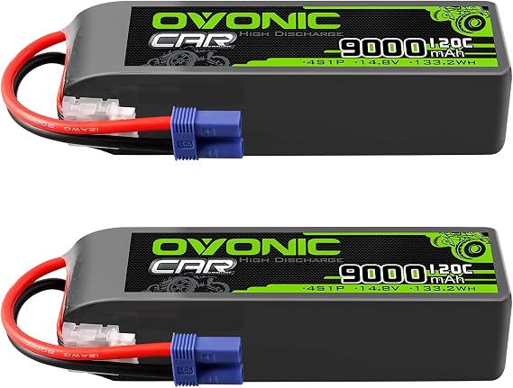OVONIC 4S LiPo Battery 14.8V 9000mAh 120C with EC5 Plug for RC Car RC Truck Airplane Helicopter Boat Car Racing RC Hobby (2 Packs)