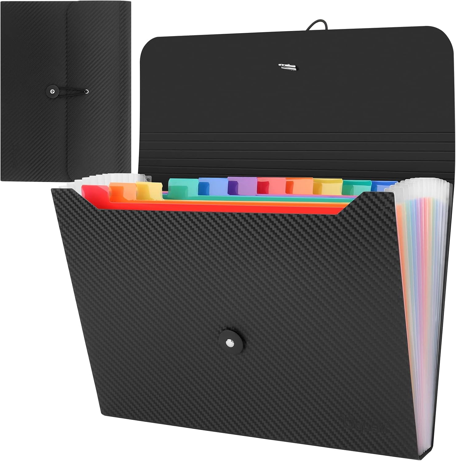 Uquelic 13 Pocket Expanding File Folder with Labels, Rainbow Twill A4 Paper Bill Receipt Paperwork Organiser Storage, Plastic Portable Accordion Document Holder for Office Home School
