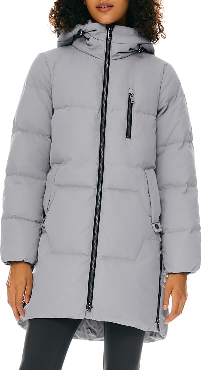 Orolay Women's Stylish Down Hooded Jacket with Two-Way Zipper Winter Down Coat Puffer Jacket A-line Coat